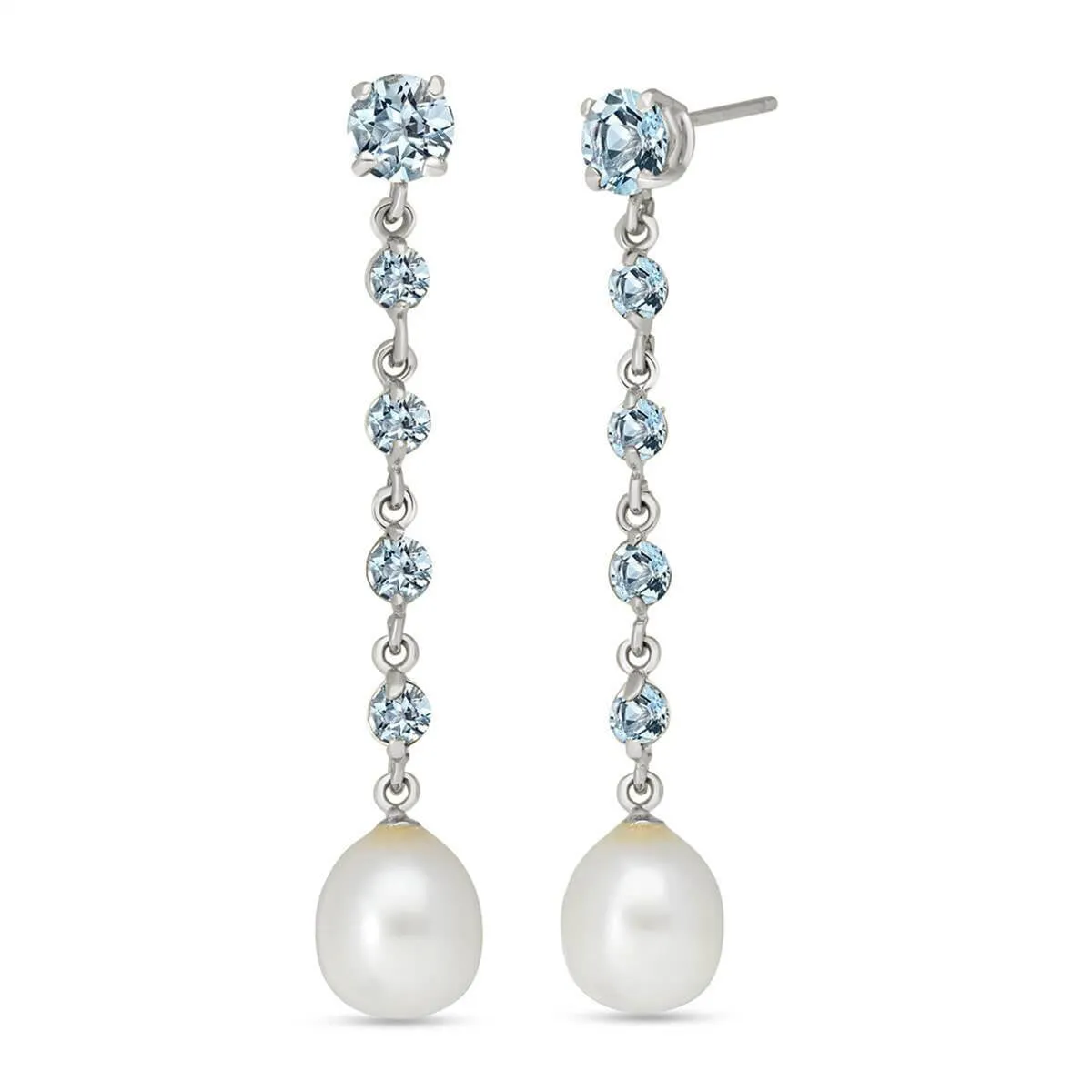 10 Carat 14K Solid White Gold Chandelier Earrings Natural Aquamarine