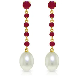 10 Carat 14K Solid Yellow Gold Chandelier Earrings Ruby Pearl