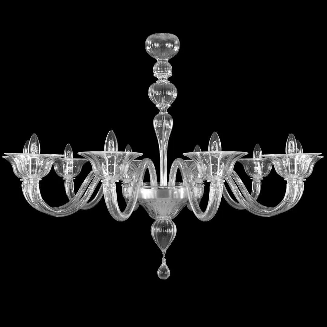 10 Light Murano Clear Glass Chandelier