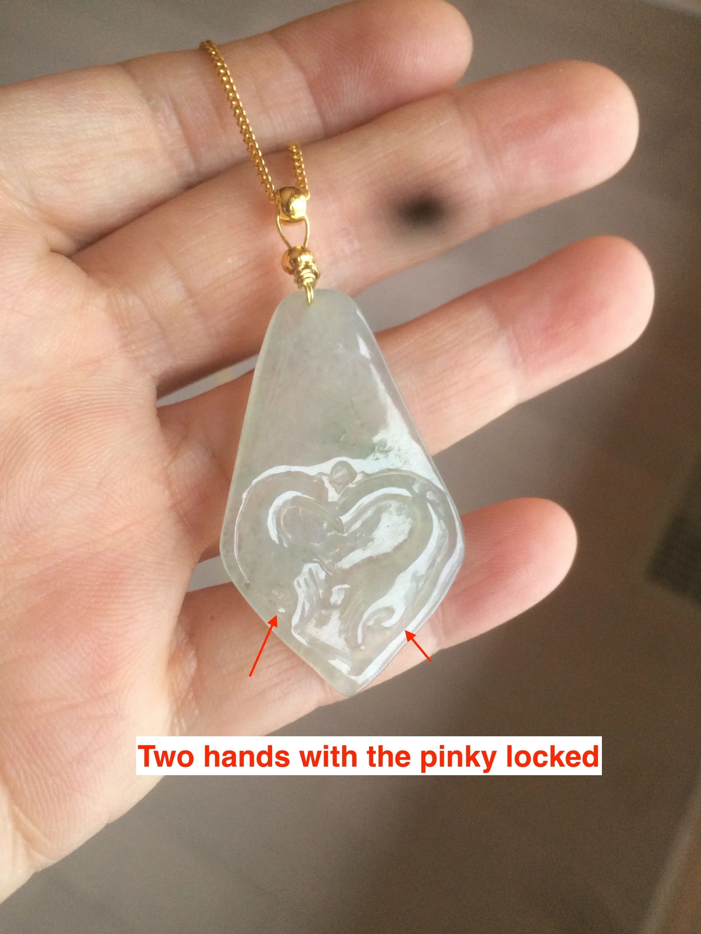 100% Natural super icy watery light green concentric hearts/pinky promise jadeite Jade pendant necklace AB81-4359 Best gift for valentines!