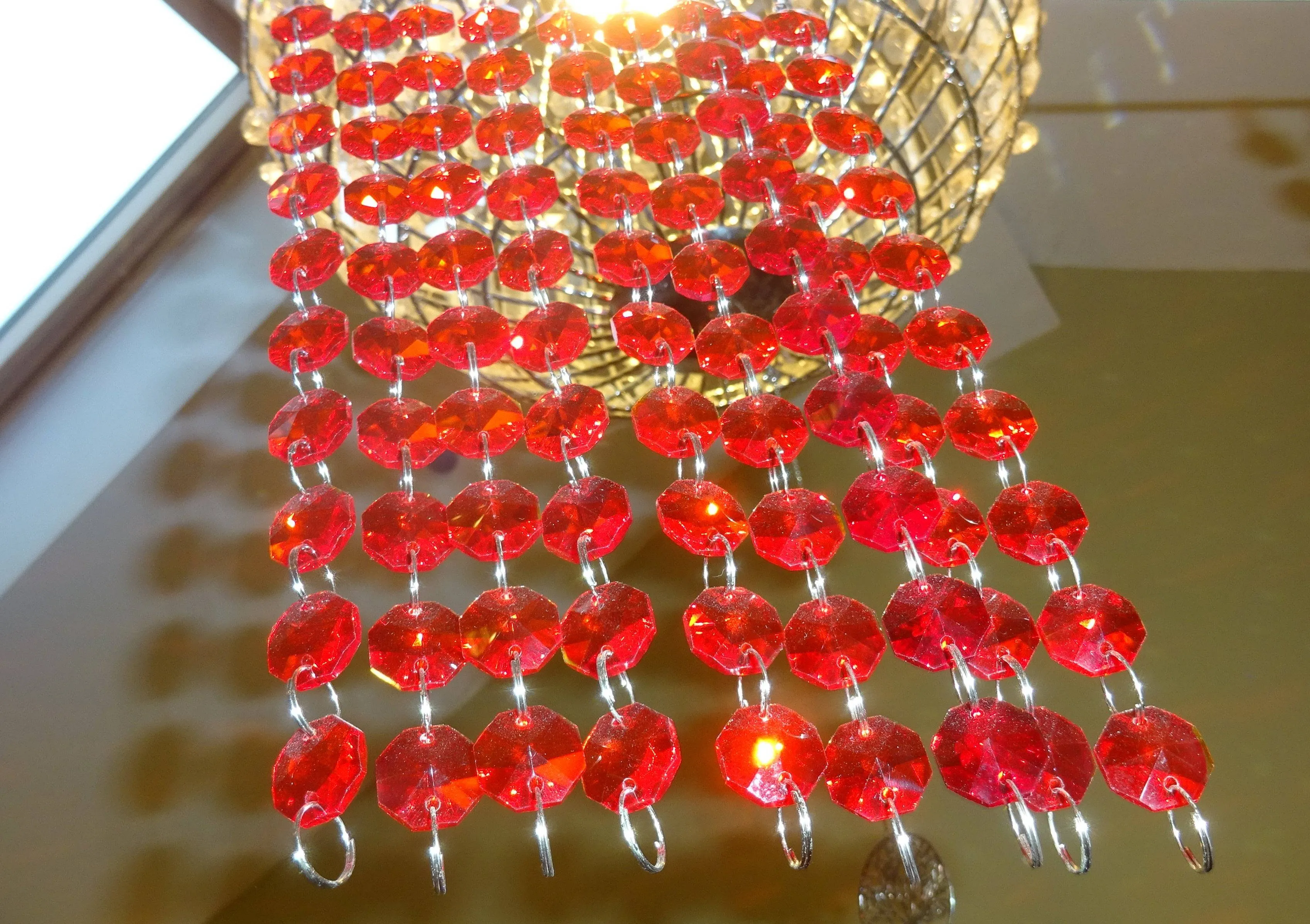 12 Strands Red 14mm Octagon Chandelier Drops Glass Crystals 2.4m Garland Beads Droplets