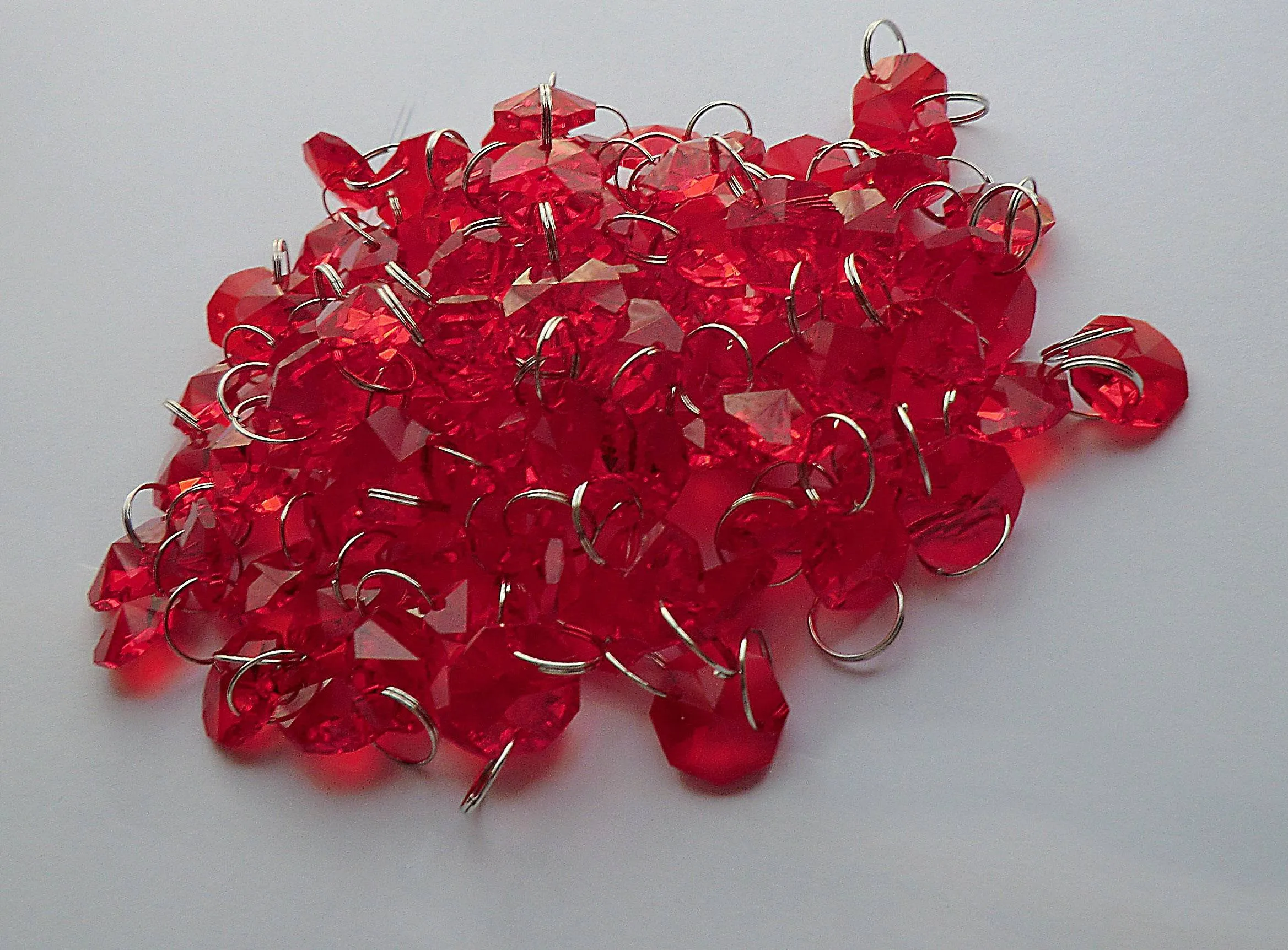 12 Strands Red 14mm Octagon Chandelier Drops Glass Crystals 2.4m Garland Beads Droplets