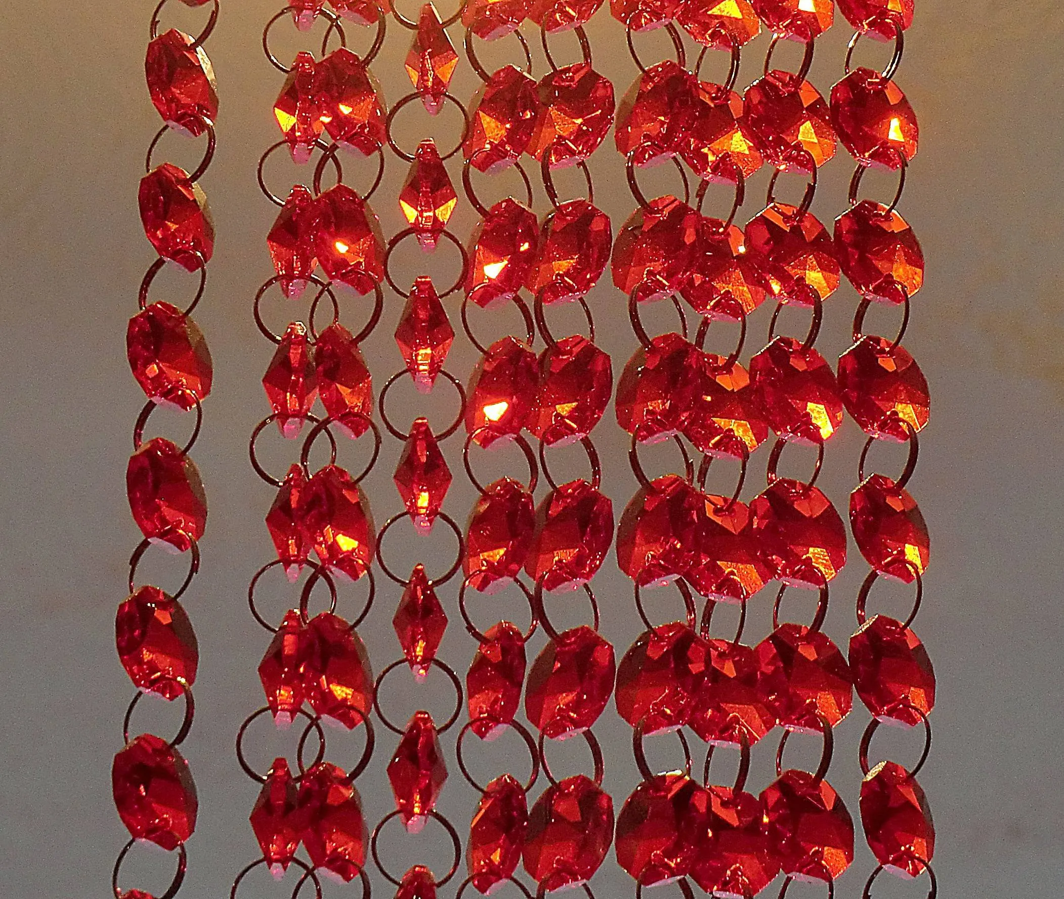 12 Strands Red 14mm Octagon Chandelier Drops Glass Crystals 2.4m Garland Beads Droplets