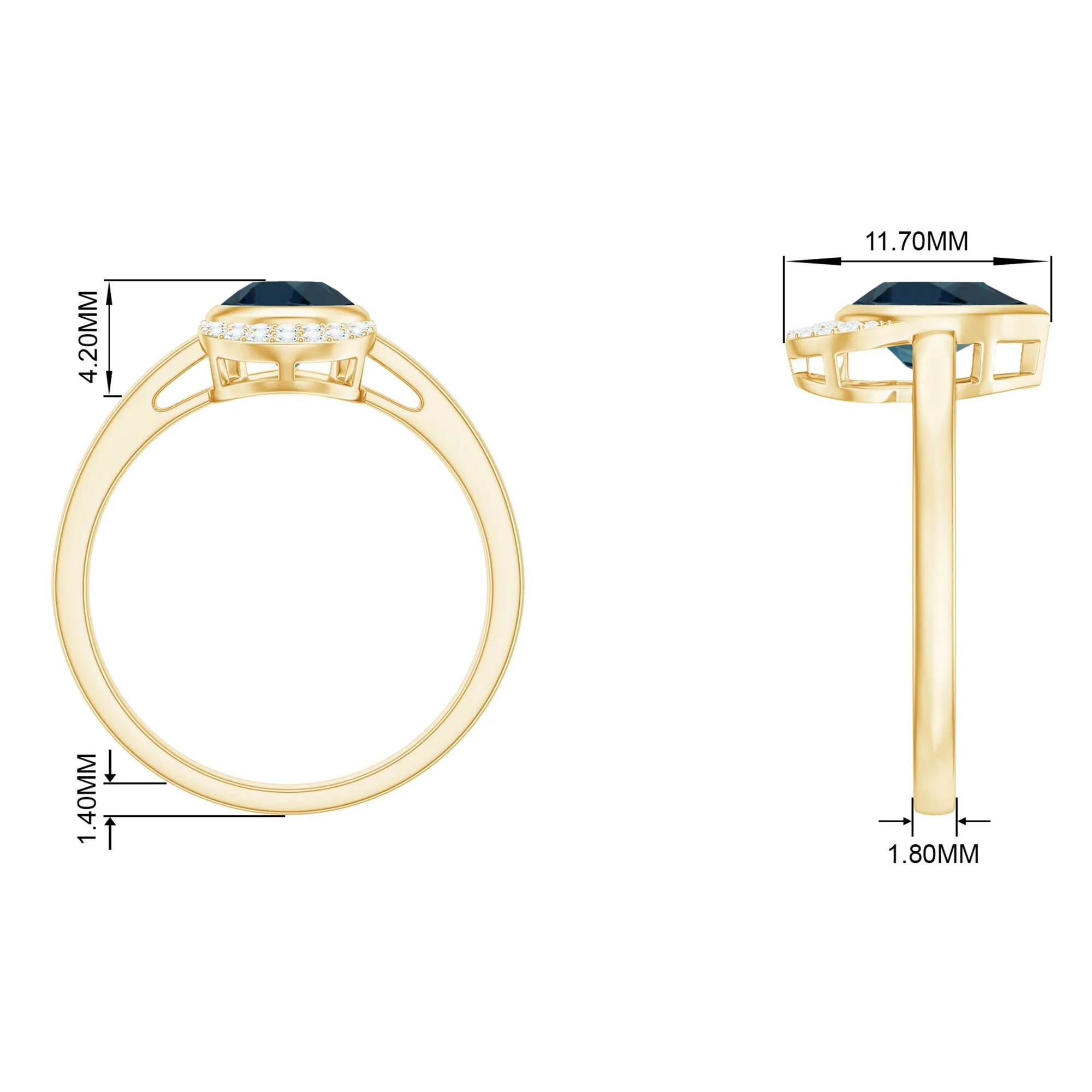 1.25 CT Teardrop London Blue Topaz and Diamond Cocktail Ring