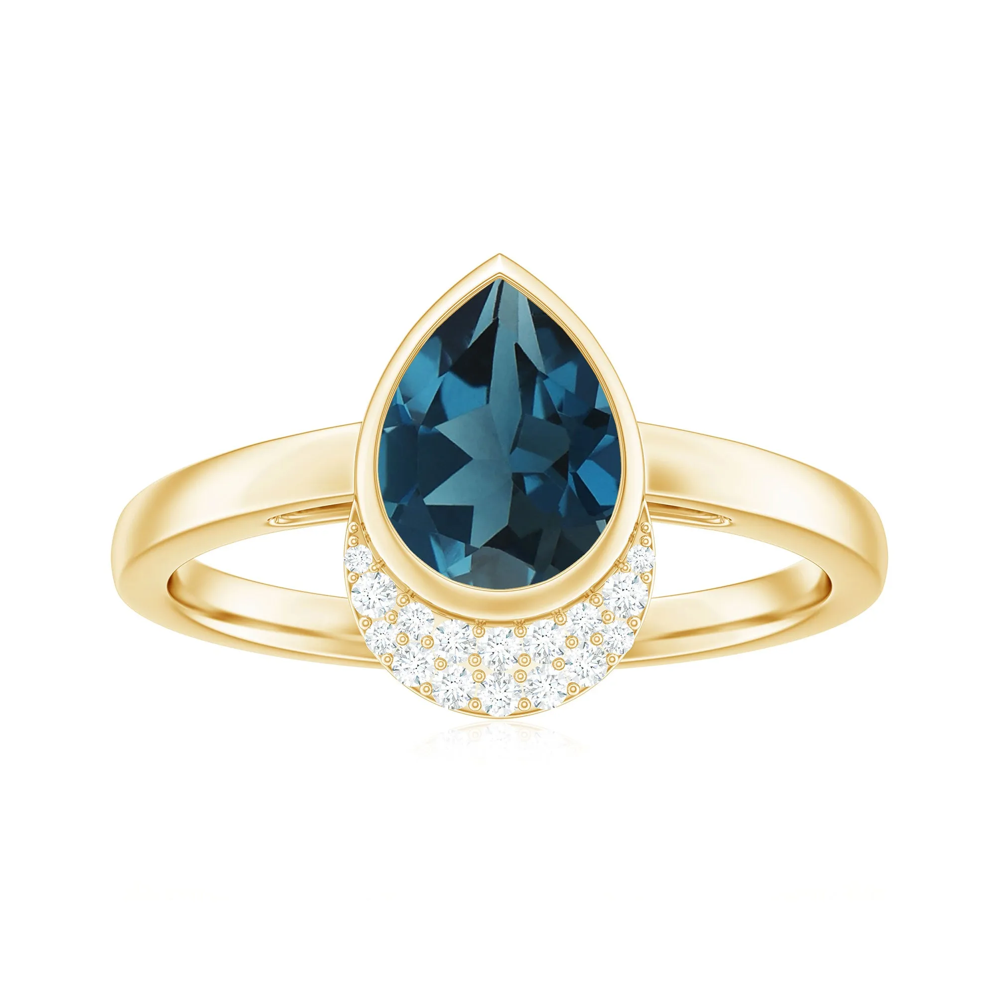 1.25 CT Teardrop London Blue Topaz and Diamond Cocktail Ring