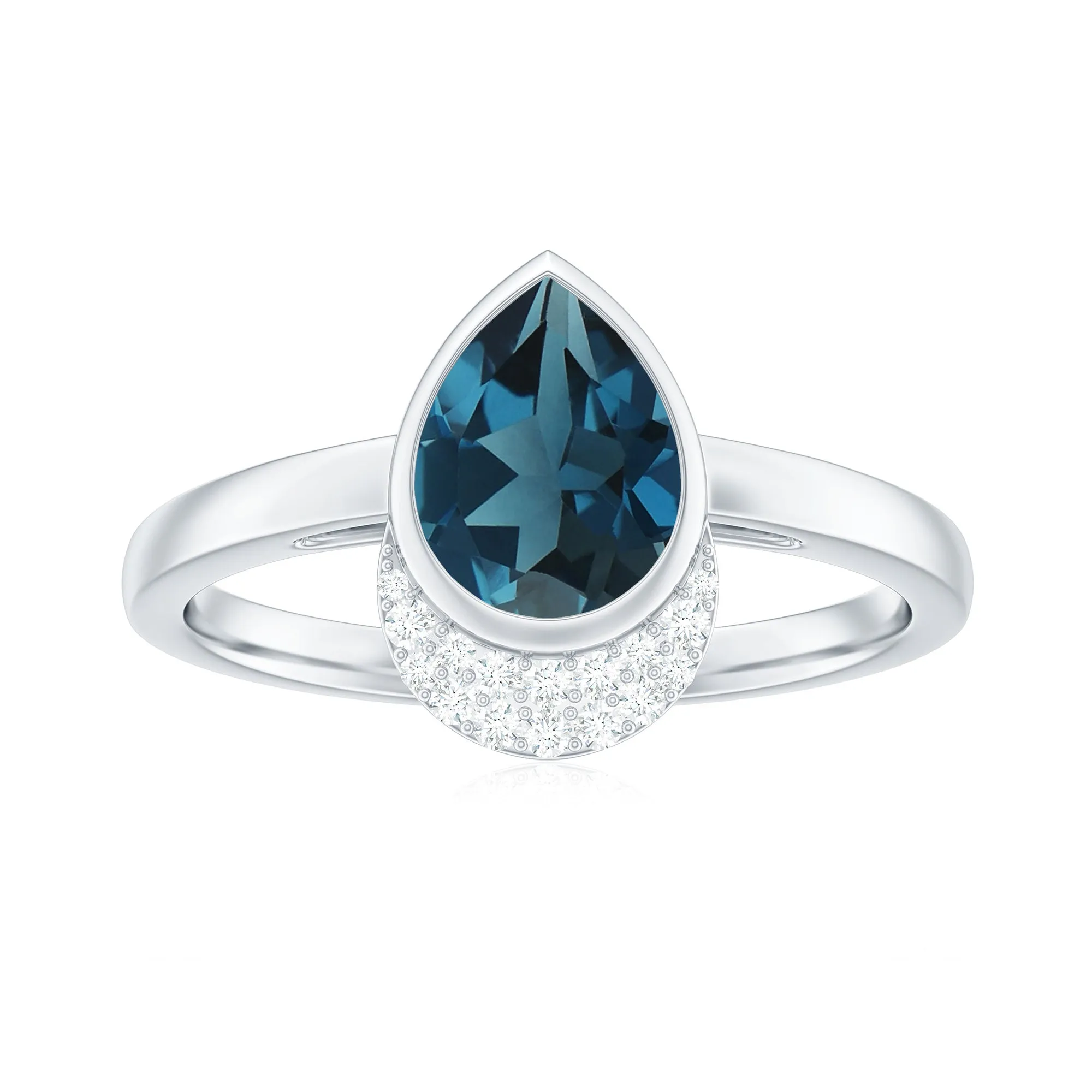 1.25 CT Teardrop London Blue Topaz and Diamond Cocktail Ring