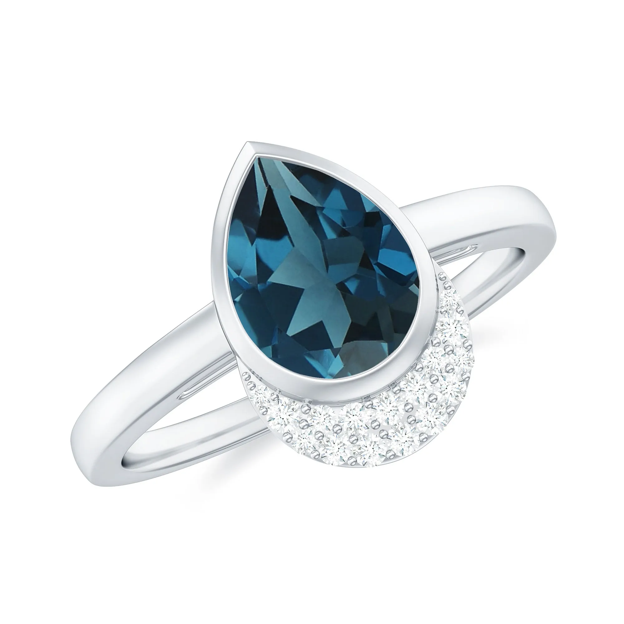 1.25 CT Teardrop London Blue Topaz and Diamond Cocktail Ring