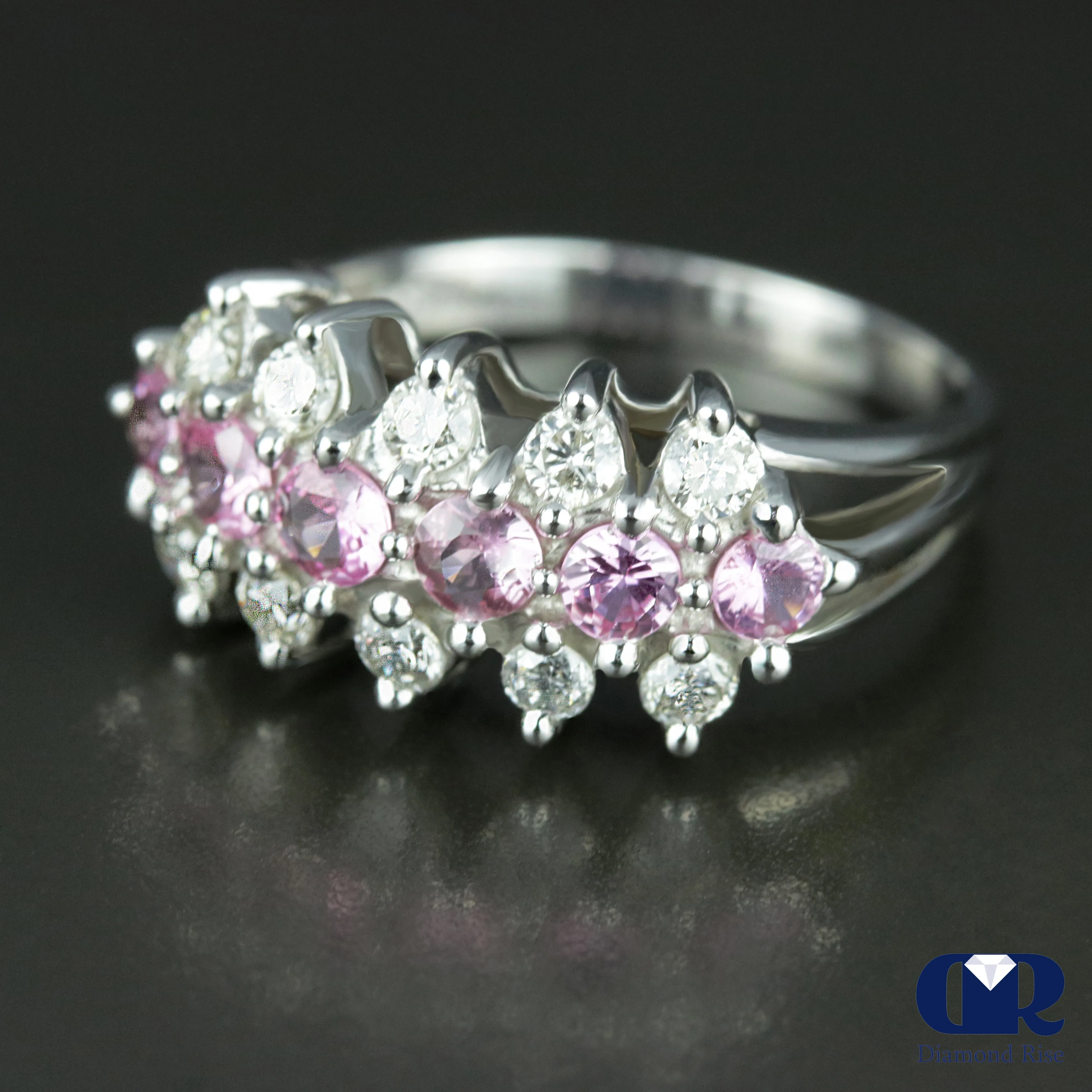 1.46 Carat Pink Sapphire & Diamond Wedding Band Anniversary Ring 14K White Gold