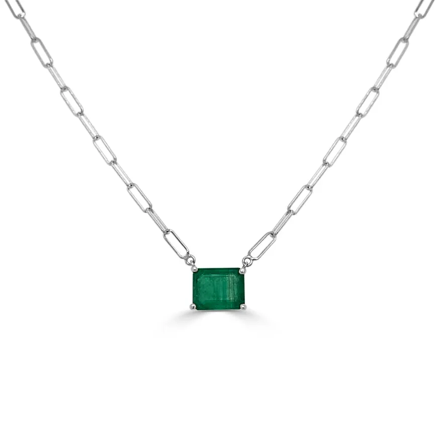 14k Gold & Emerald Paperclip Link Necklace - 2.05ct