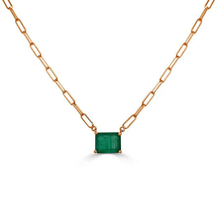 14k Gold & Emerald Paperclip Link Necklace - 2.05ct