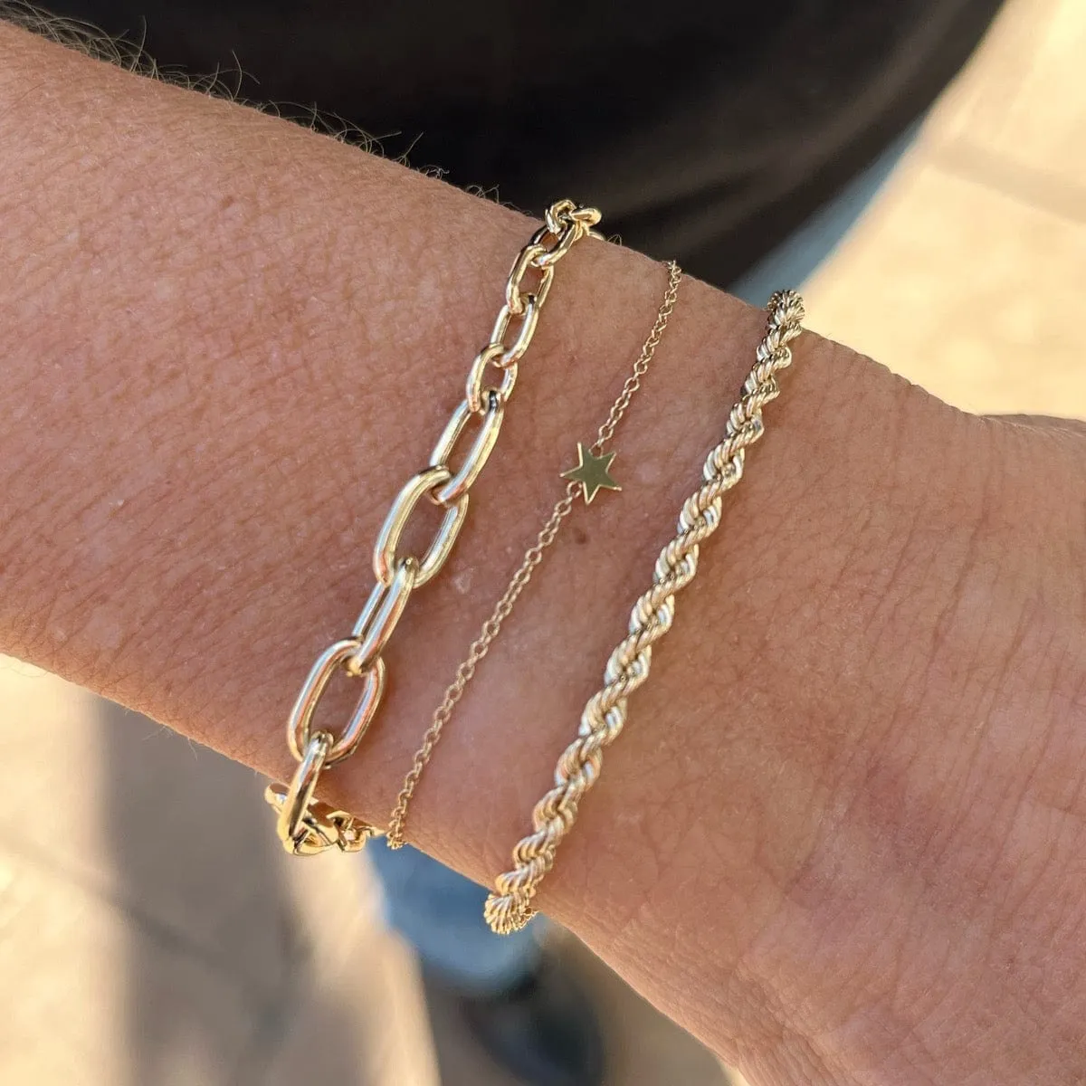 14k Mixed Medium & Xl Square Oval Link Chain Bracelet