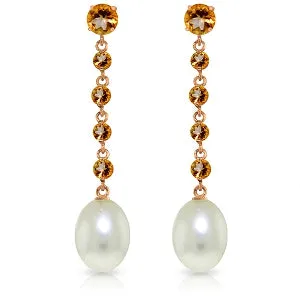 14K Solid Rose Gold Chandelier Citrine & Pearl Earrings