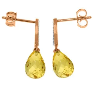 14K Solid Rose Gold Diamond & Citrine Series Earrings