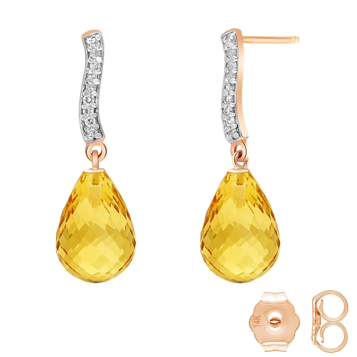 14K Solid Rose Gold Diamond & Citrine Series Earrings