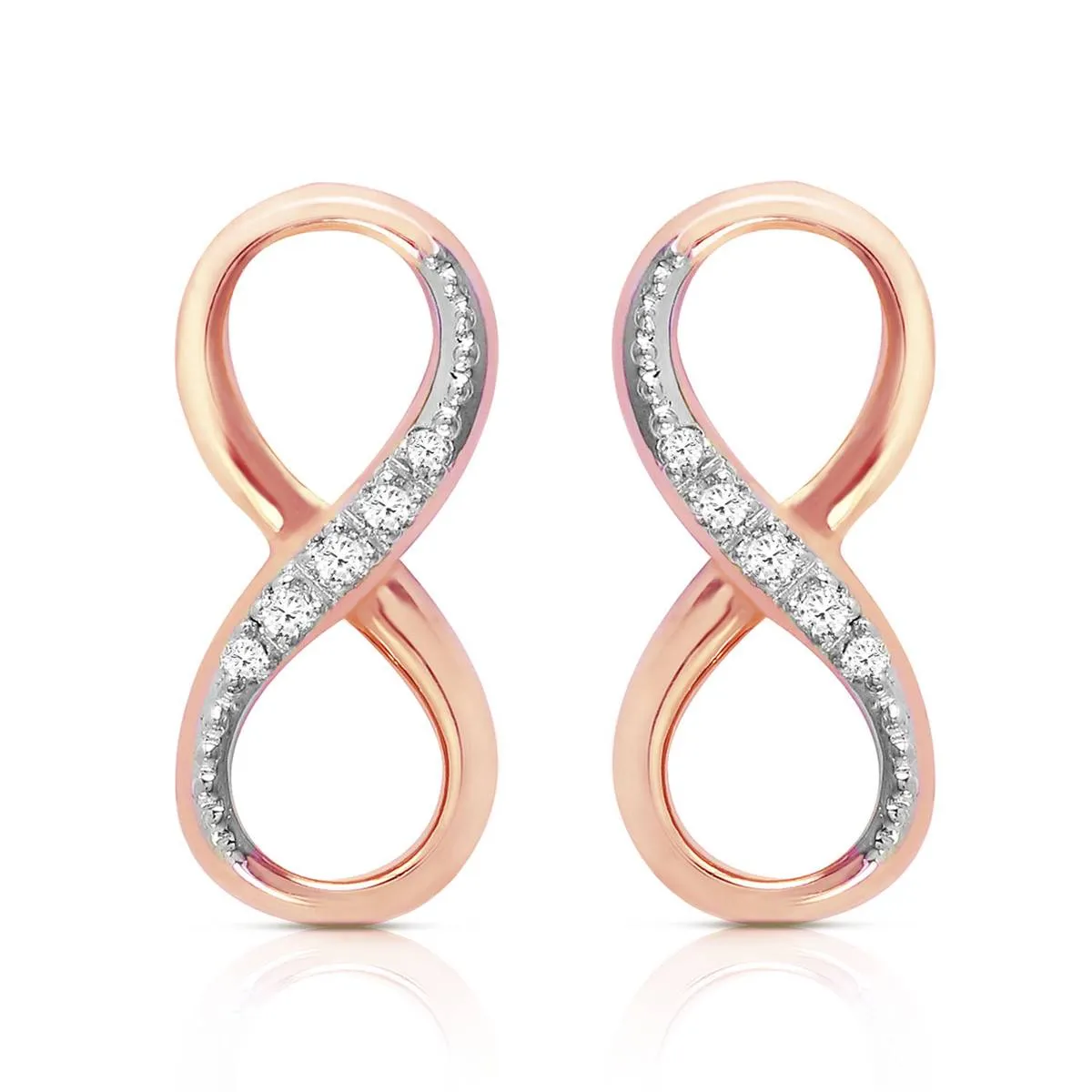 14K Solid Rose Gold Infiniti Earrings w/ Natural Diamonds