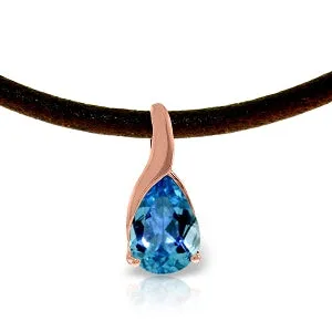 14K Solid Rose Gold/Leather Blue Topaz Necklace