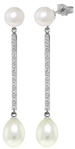 14K Solid White Gold Earrings Natural Diamond & Pearl Certified