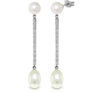 14K Solid White Gold Earrings Natural Diamond & Pearl Certified