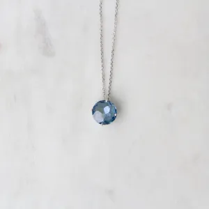 14k White Gold 8mm Round English Blue Topaz Necklace