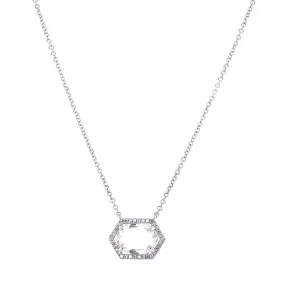 14K White Gold Diamond   White Topaz Hexagon Necklace