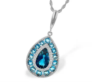 14K White Gold Pear Shape Drop Pendant Necklace