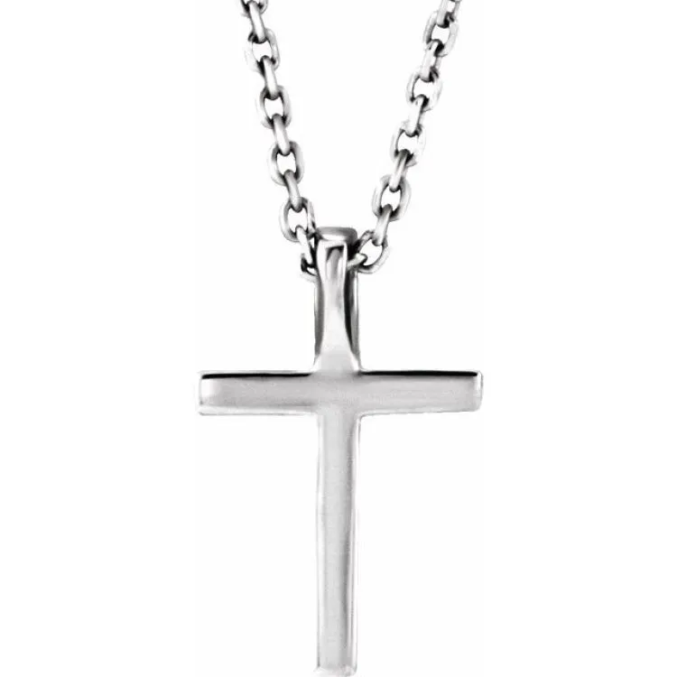 14K White Natural Emerald Petite Cross 16" Necklace