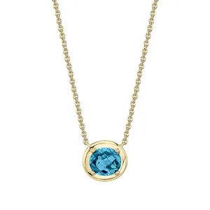 14K Yellow Gold Checkerboard Cut London Blue Topaz Pendant Necklace