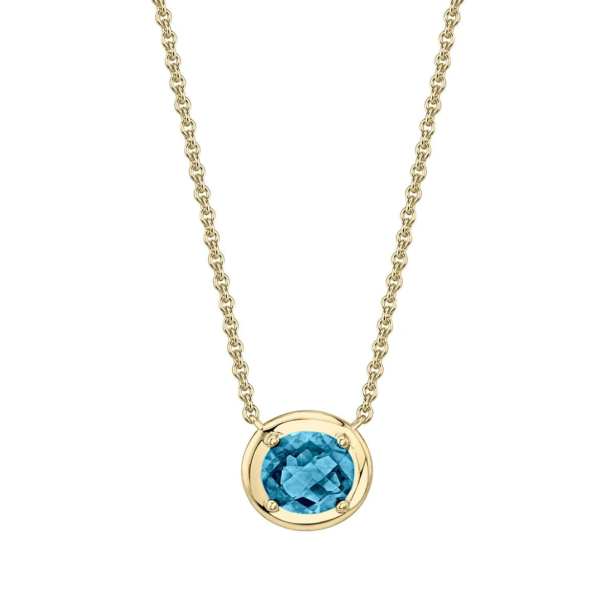 14K Yellow Gold Checkerboard Cut London Blue Topaz Pendant Necklace