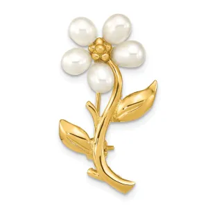 14K Yellow Gold Polished Finish Women's  4-5 mm Size Rice White Freshwater Cultured Flower Design Brooch Pin