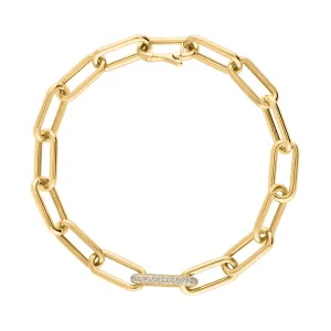 14KT GOLD SINGLE PAVE DIAMOND OVAL LINK BRACELET