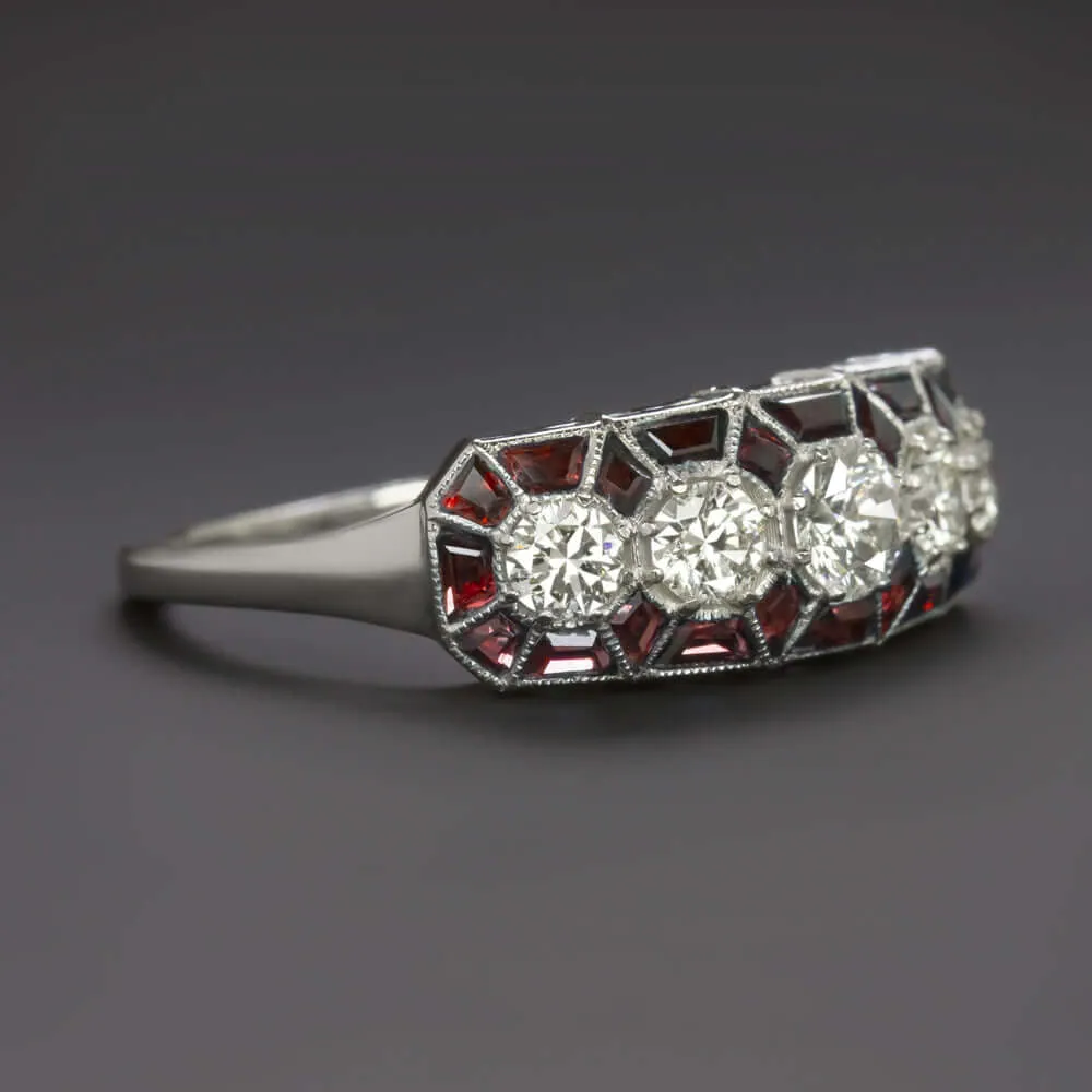 1.5ct DIAMOND RUBY VINTAGE STYLE RING ART DECO GEOMETRIC COCKTAIL WHITE GOLD