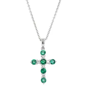 18ct White Gold .56ct Emerald & Diamond Cross Pendant