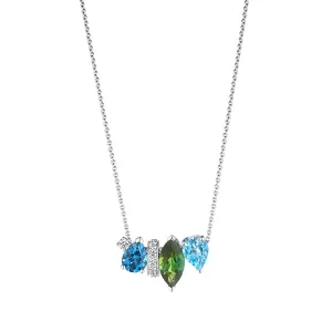 18k Amazonia (cocar) White Gold Necklace With 0.25 Cts Vs-Gh Diamonds  And Tourmaline And Topaz