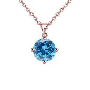 18K Rose Gold 1/2 Carat Created Blue Topaz Round Stud Necklace Plated 18 inch