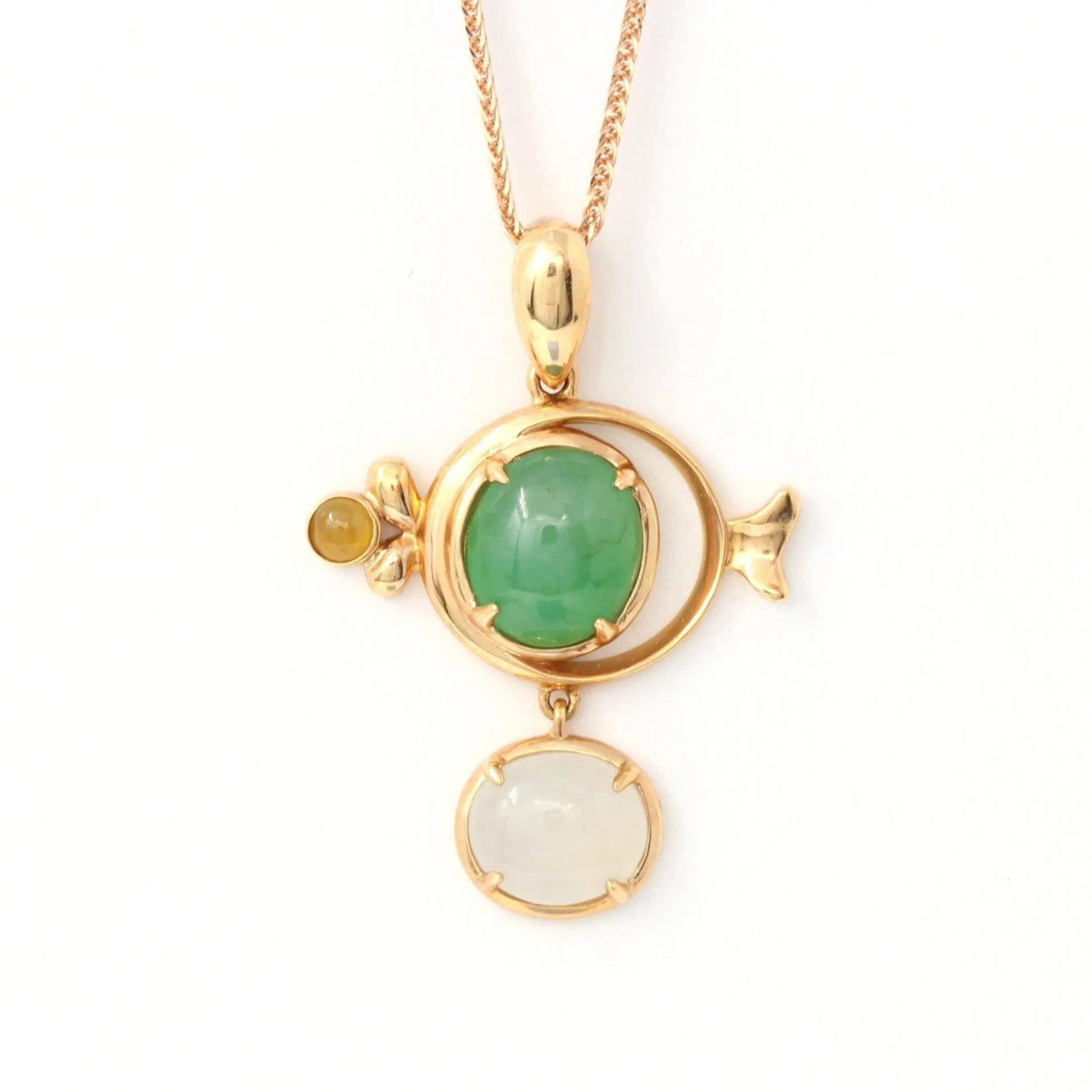 18k Rose Gold Genuine Burmese Jadeite " Fish" Pendant Necklace