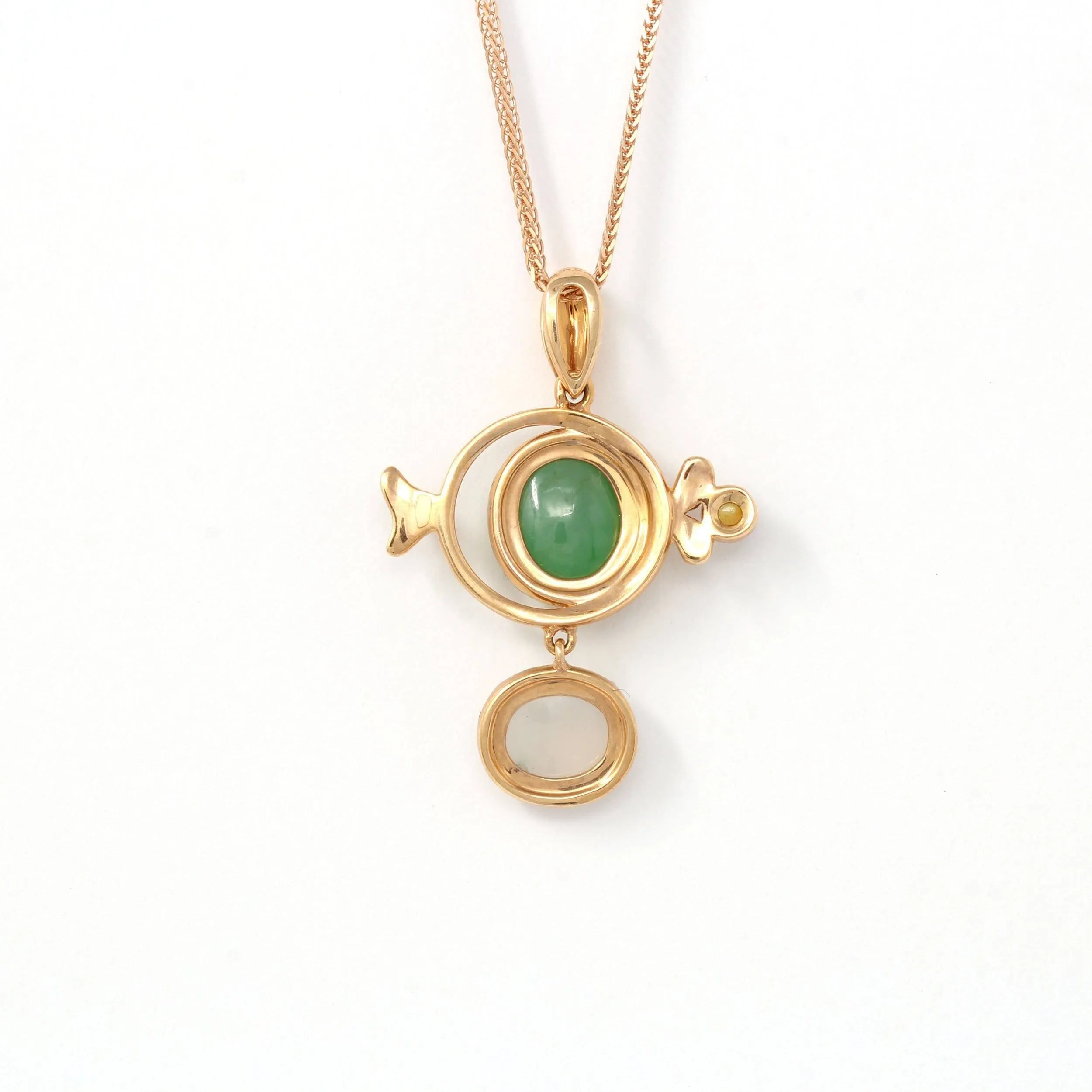 18k Rose Gold Genuine Burmese Jadeite " Fish" Pendant Necklace