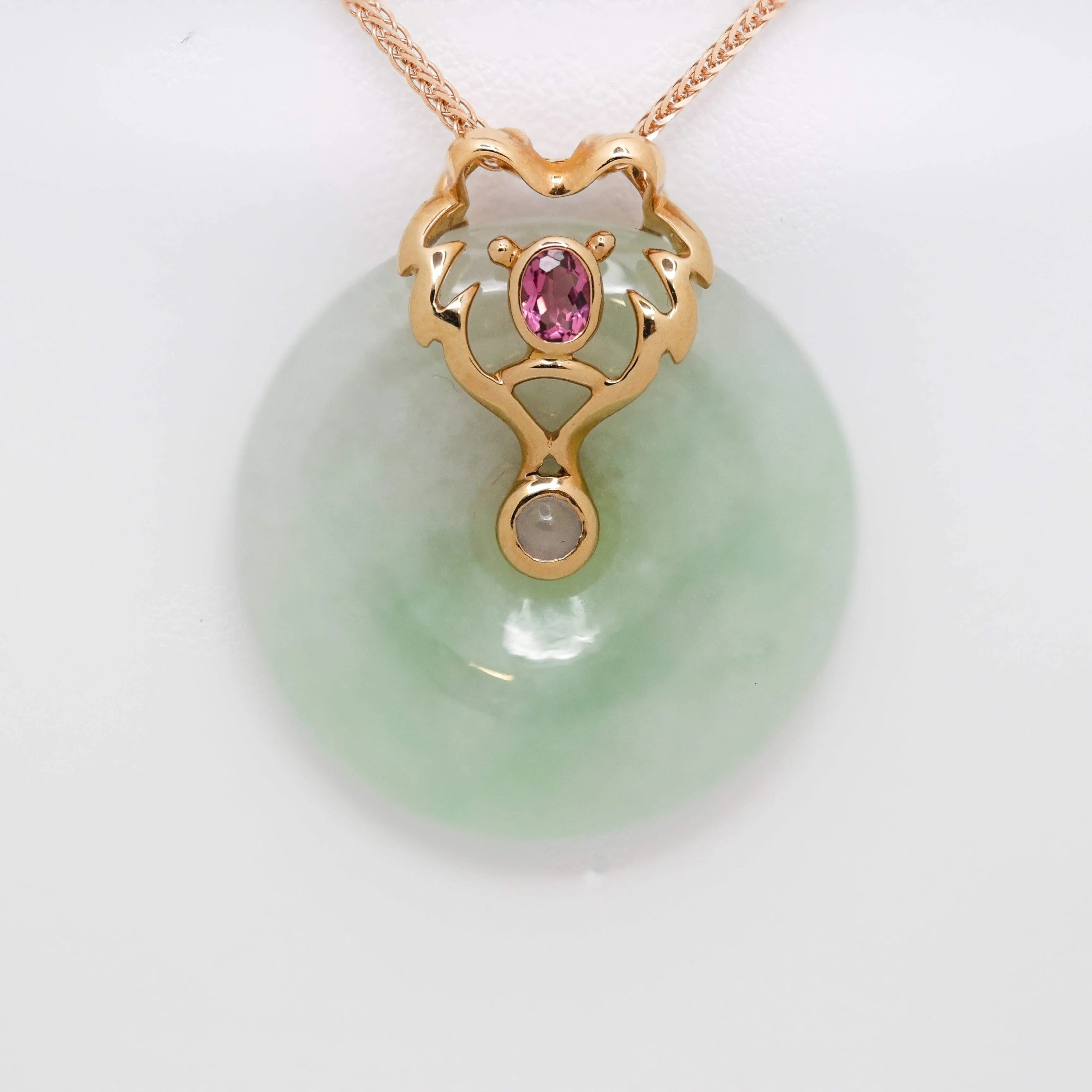 18k Rose Gold Genuine Jadeite Constellation (Leo) Necklace Pendant with Tourmaline