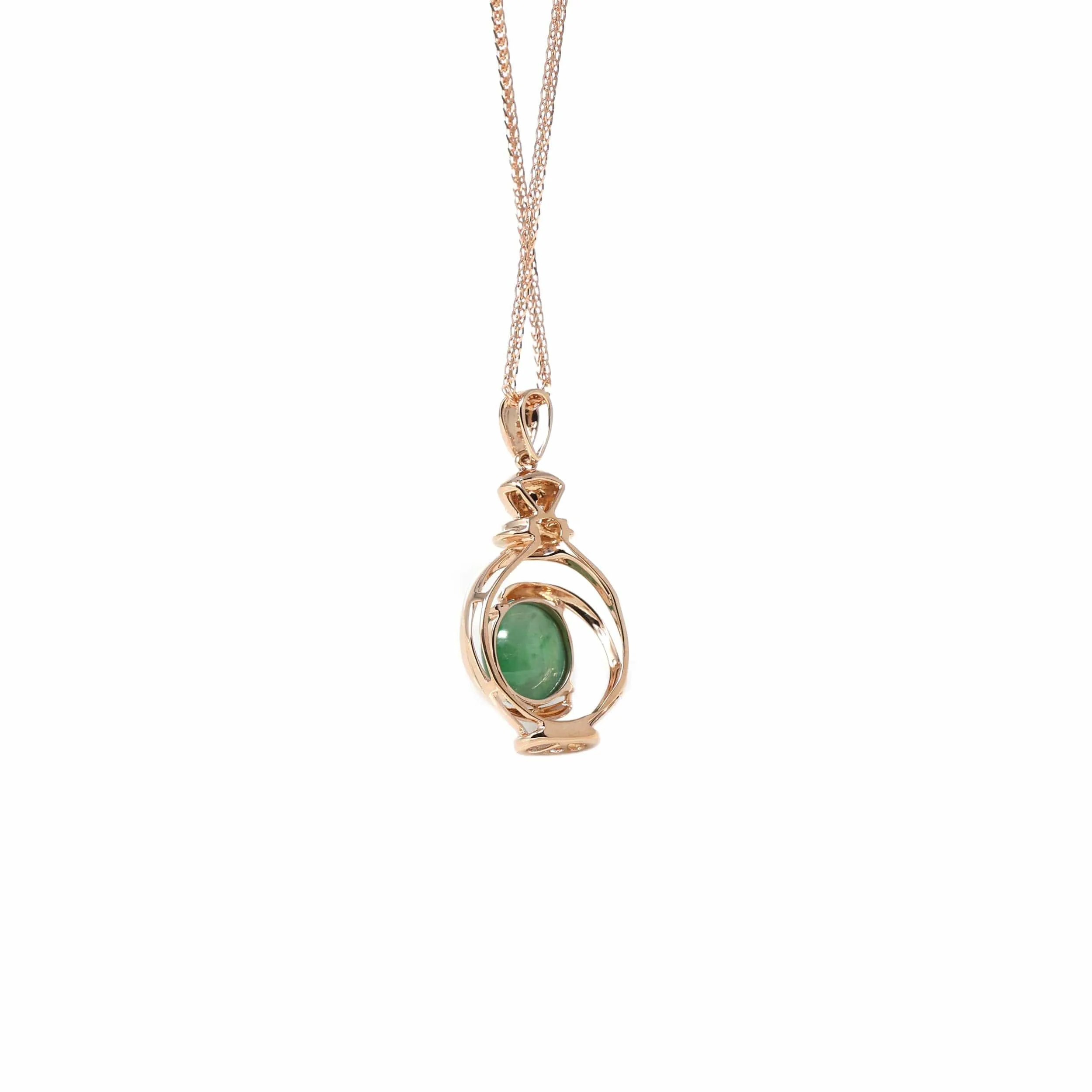 18K Rose Gold Oval Imperial Jadeite Jade Perfume Bottle Necklace with Diamonds