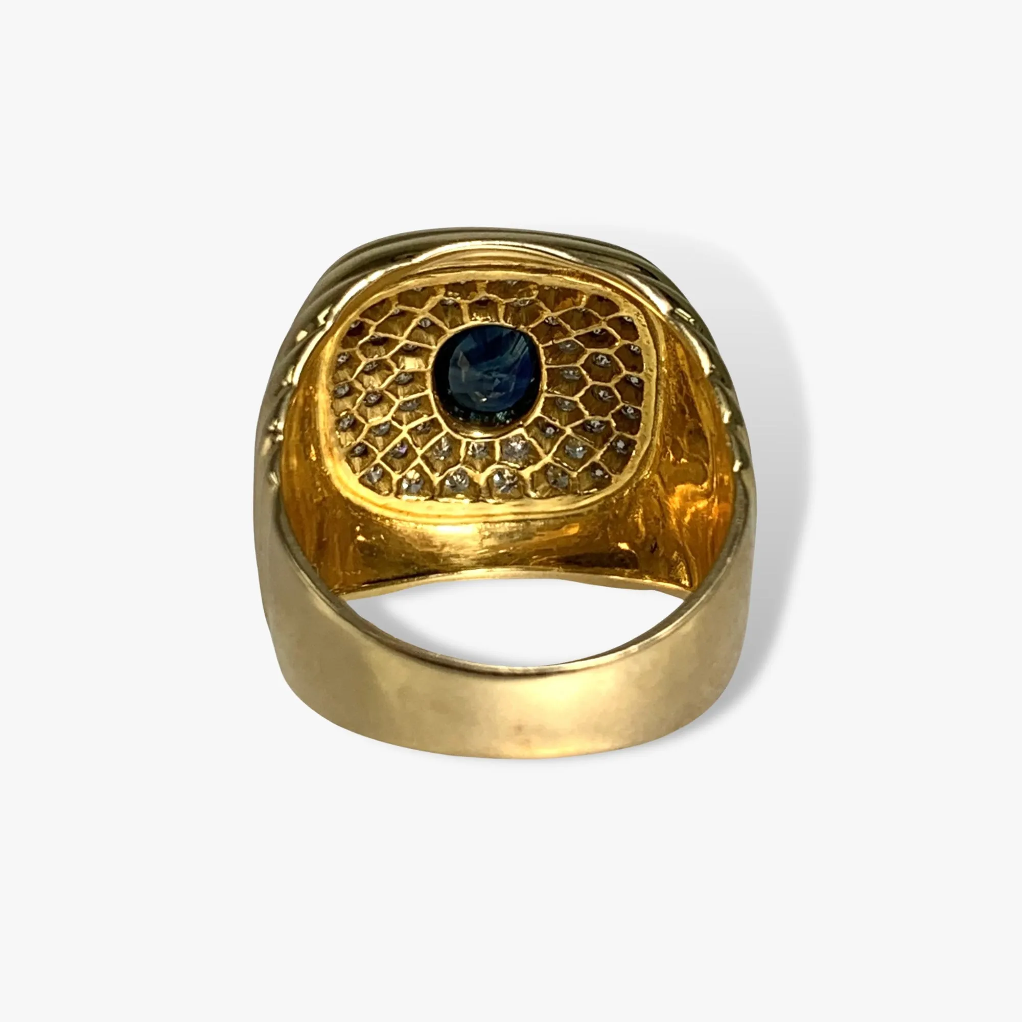 18k Yellow Gold Oval Cut Blue Sapphire and Diamond Vintage Cocktail Ring