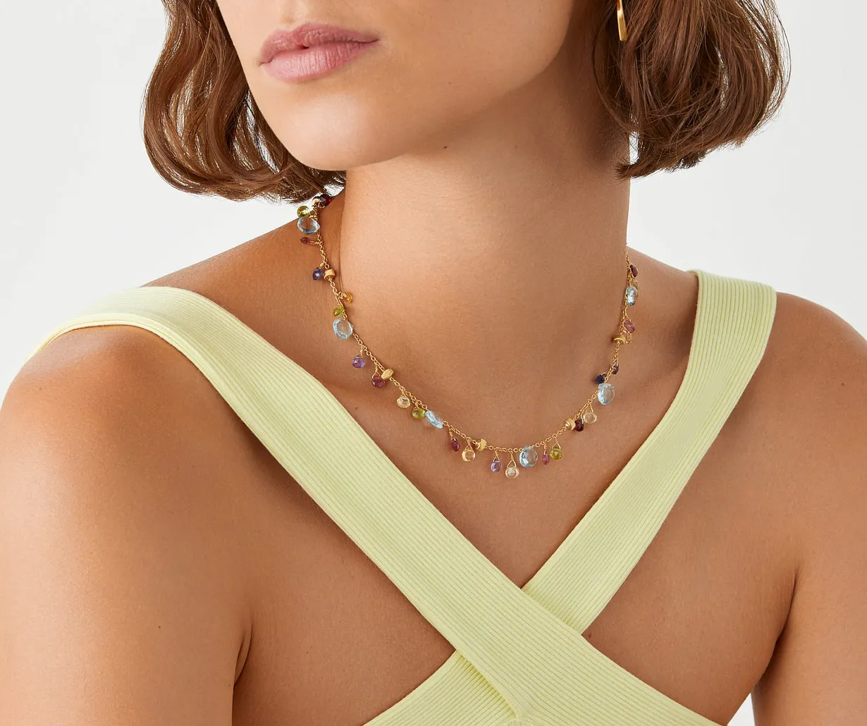 18K Yellow Gold Single-Strand Gemstone Necklace, Topaz Accents