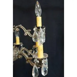 1920's Solid Brass Nickel Plated 9 Light Chandelier with Crystal Prisms #GA517