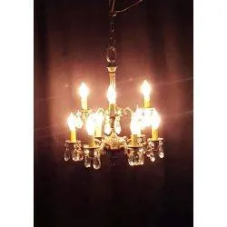 1920's Solid Brass Nickel Plated 9 Light Chandelier with Crystal Prisms #GA517