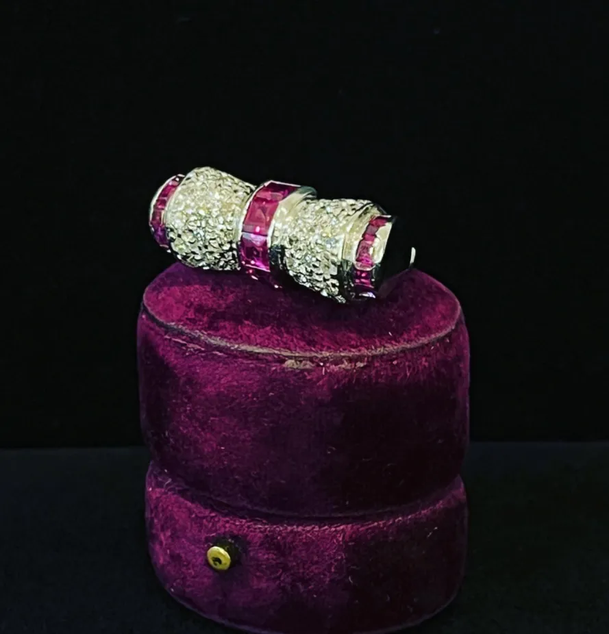 1950s Platinum Ruby and Diamond Bow Ring