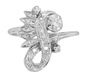 1950's Retro Moderne Spray Vintage Diamond Cocktail Ring in 14 Karat White Gold