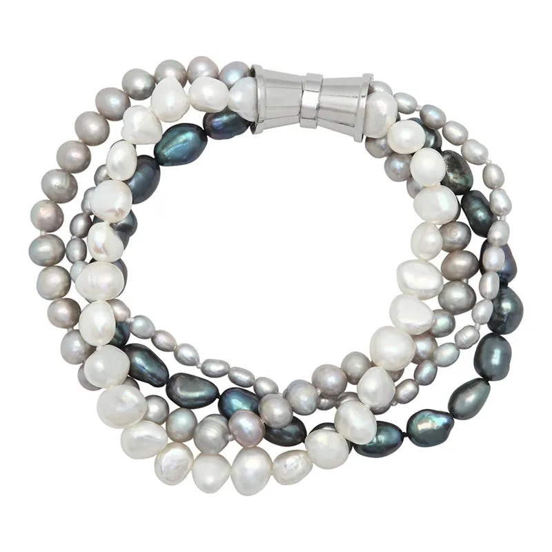 202-DM | DARK MIX 4-STRAND BAROQUE PEARL BRACELET