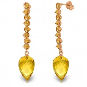 22.1 Carat 14K Solid Rose Gold Drop Briolette Citrine Earrings