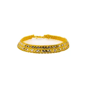 22K Multi Tone Gold Men's Bracelet W/ Yellow & White Gold Square Accents