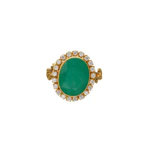 22K Yellow Gold, CZ & Emerald Cocktail Ring (10gm)