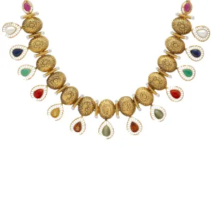 22K Yellow Gold, Kundan & Gems Temple Necklace (37.2gm)