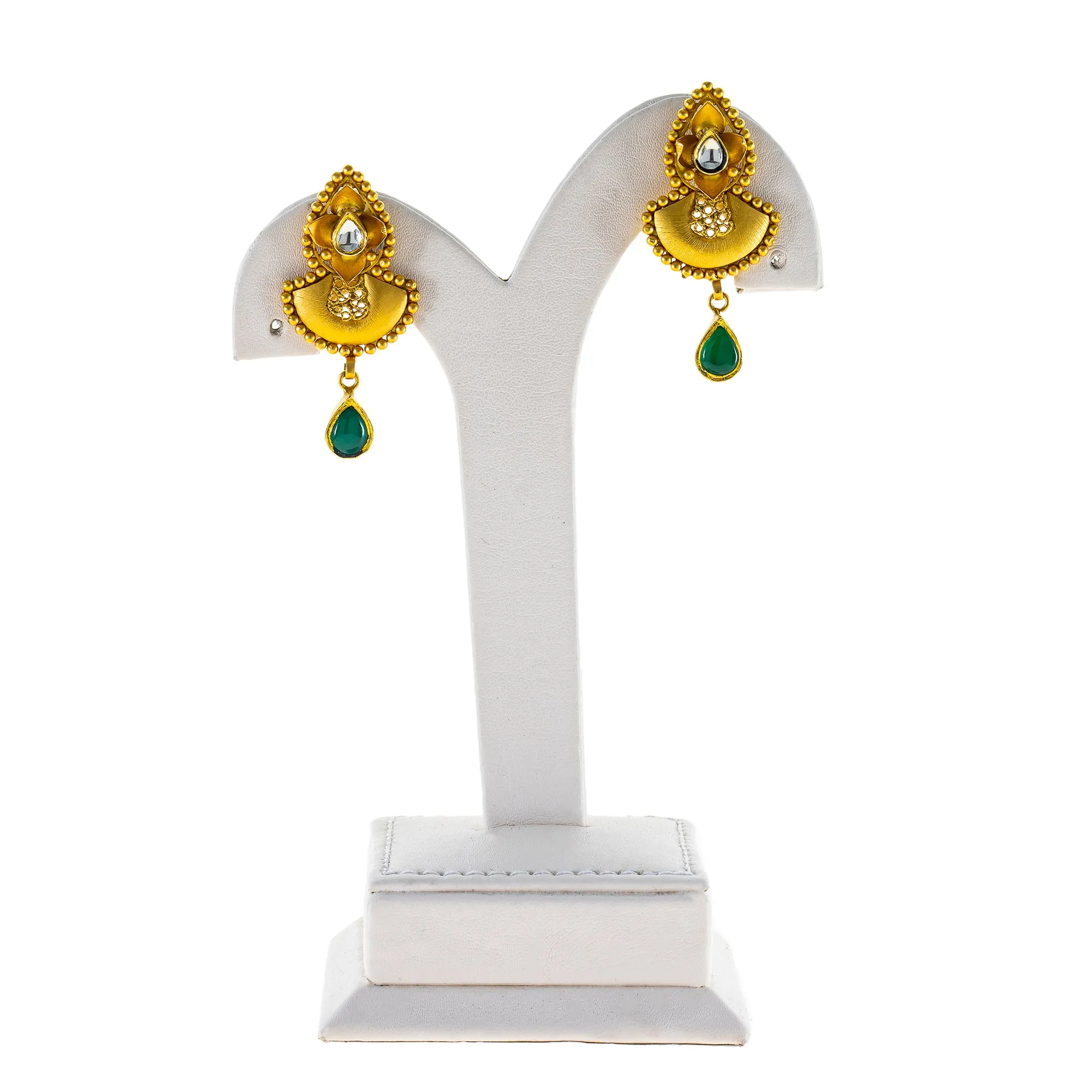 22K Yellow Gold Necklace Set w/ Kundan & Emerald (68.8 gm)